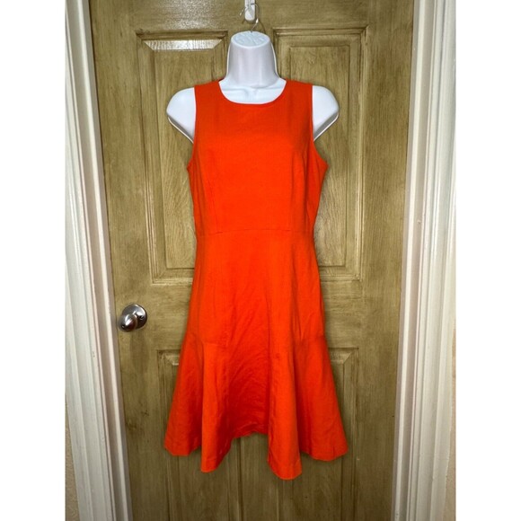 J.CREW Fit & Flare Dress Paneled Knit Sleeveless Ruffle Hem Size 2 Bright Orange - Picture 1 of 8